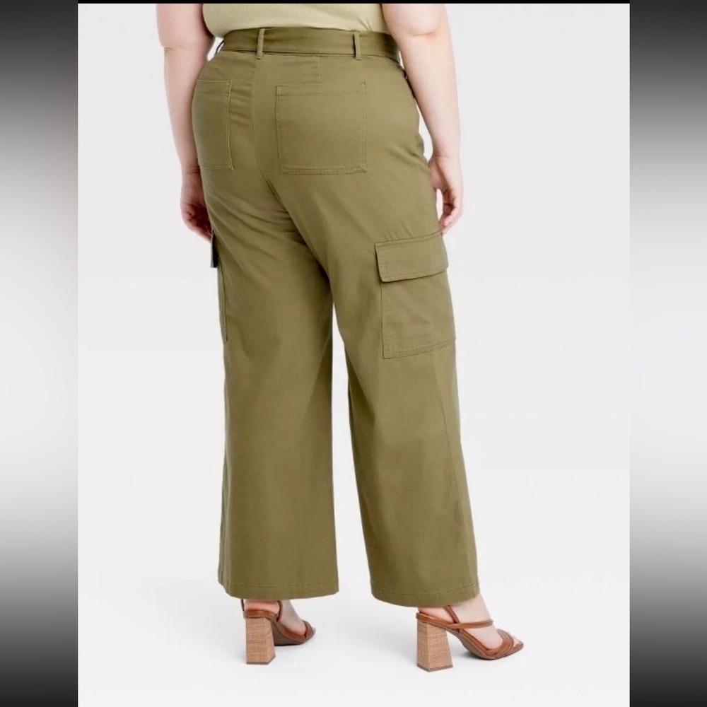 Ava & Viv High-Rise Wide Leg Cargo Pants Tan Women Olive Green 🫒 Plus Sizes - Picture 3 of 5